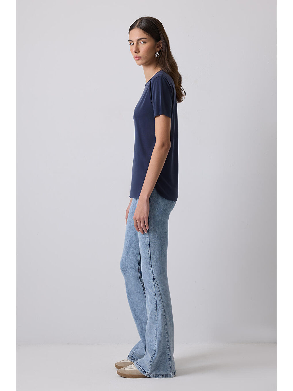 Lacivert %100 Pamuklu Basıc Modal T-Shırt-2