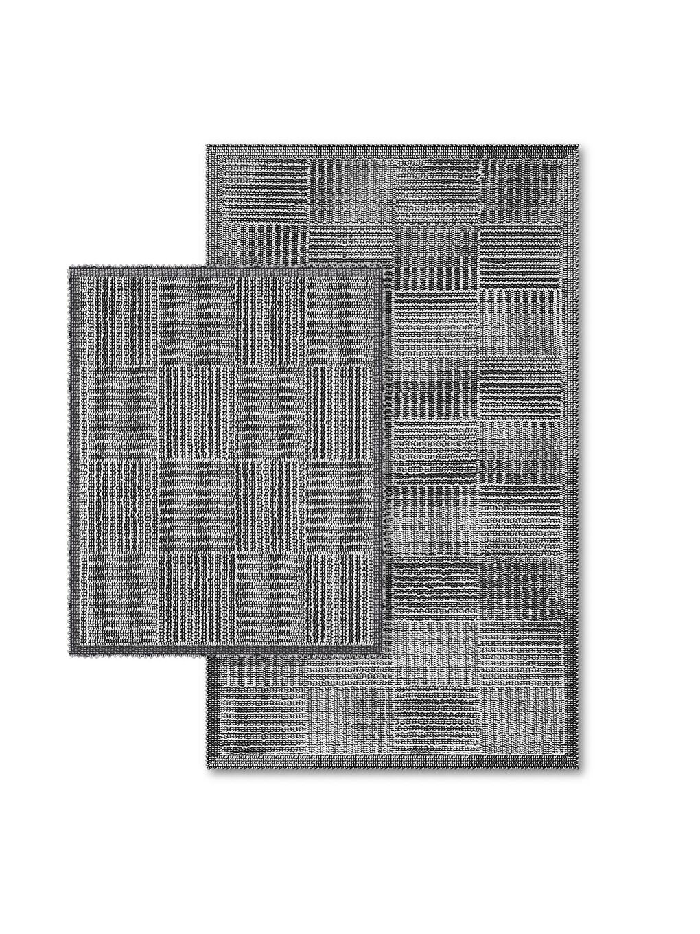 Gri More Boucle Doğal Pamuklu 2'li Banyo Paspas Seti 60x100 50x60 GREY
