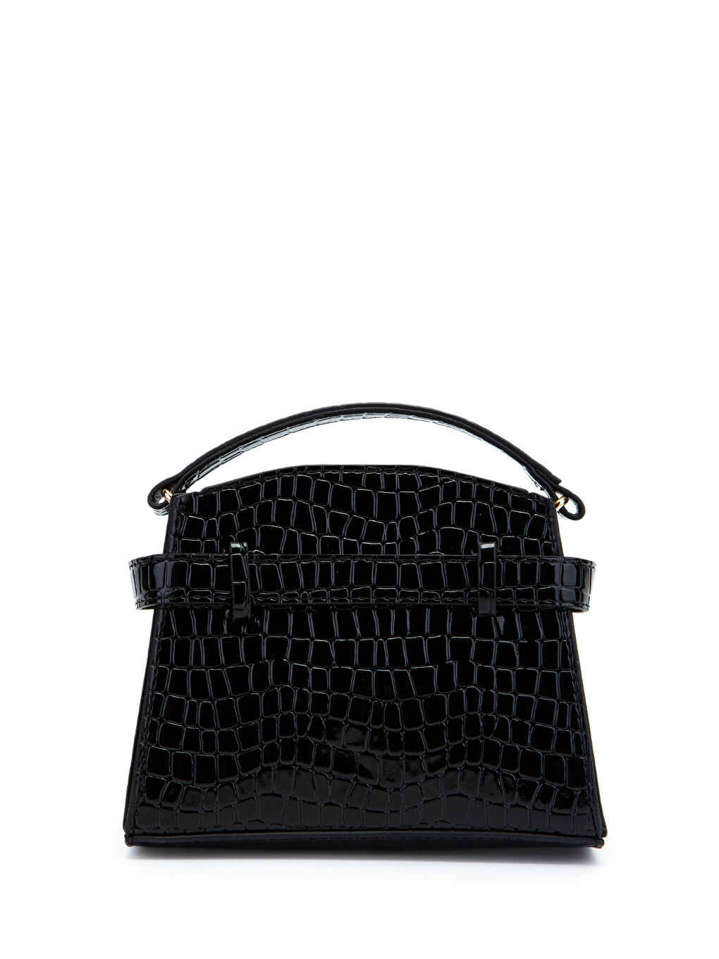 Kilit Aksesuar Kemer Detaylı Jessie Kadın Çapraz Çanta Siyah Croco-4