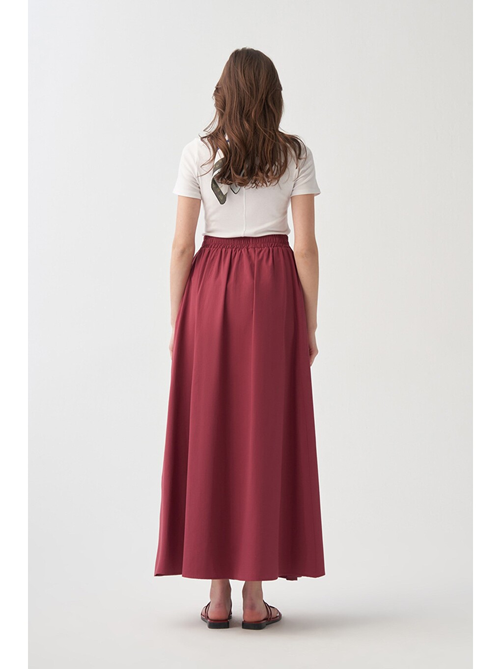Bordo-Poplin Etek-3