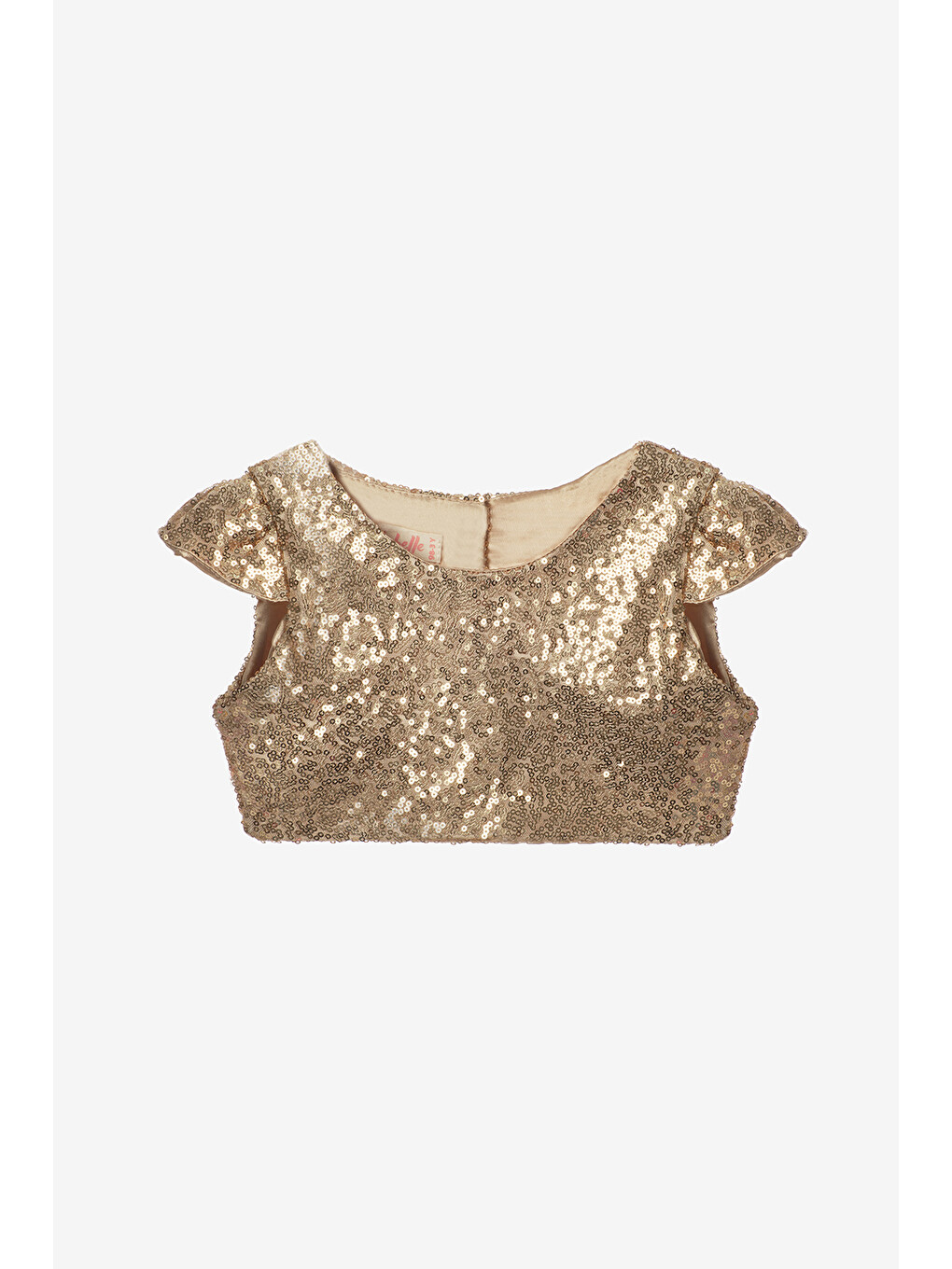 Sarı Altın Pullu Kız Çocuk Crop Bluz