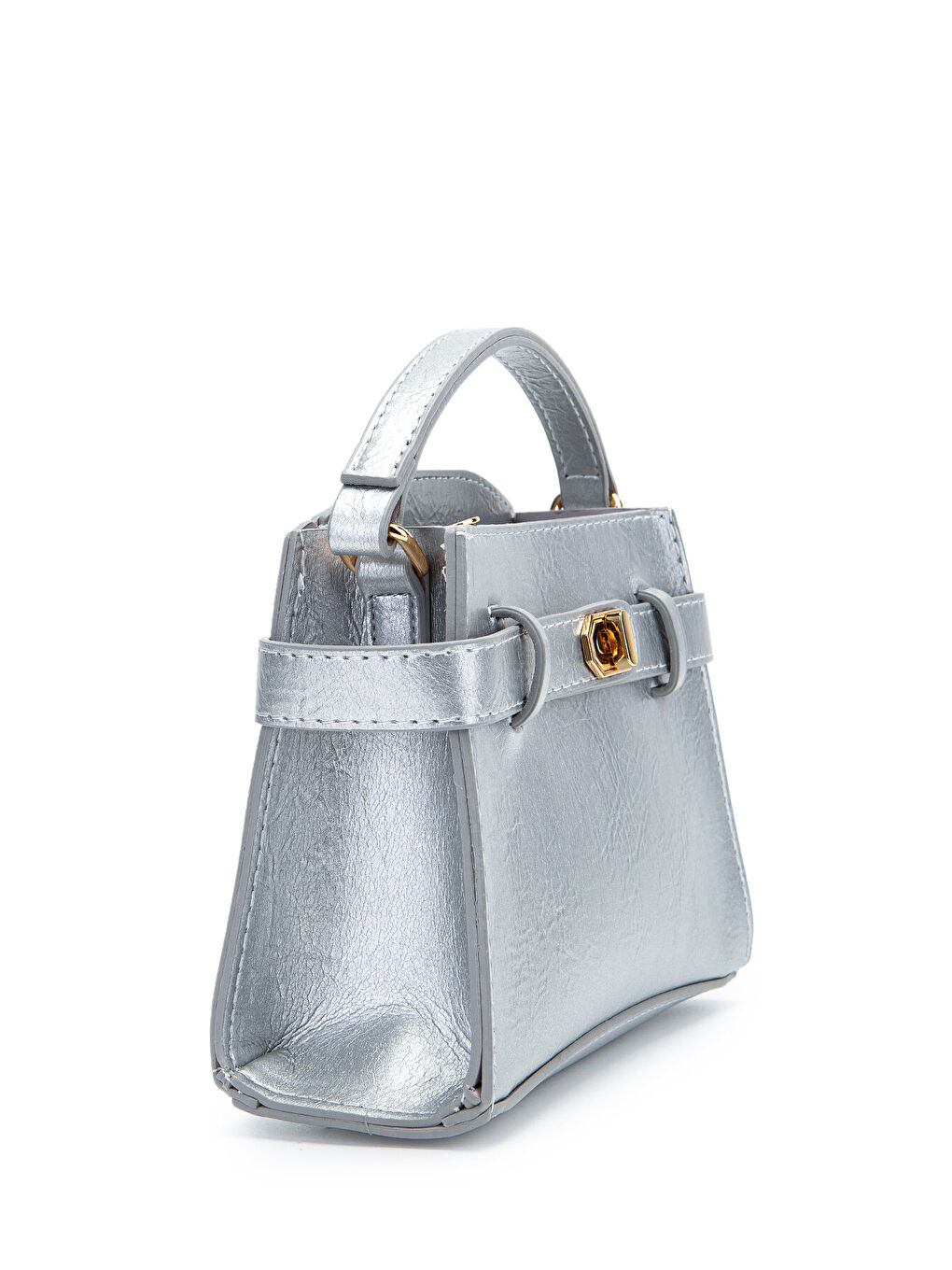 Gri Kilit Aksesuar Kemer Detaylı Jessie Kadın Çapraz Çanta Gümüş-1