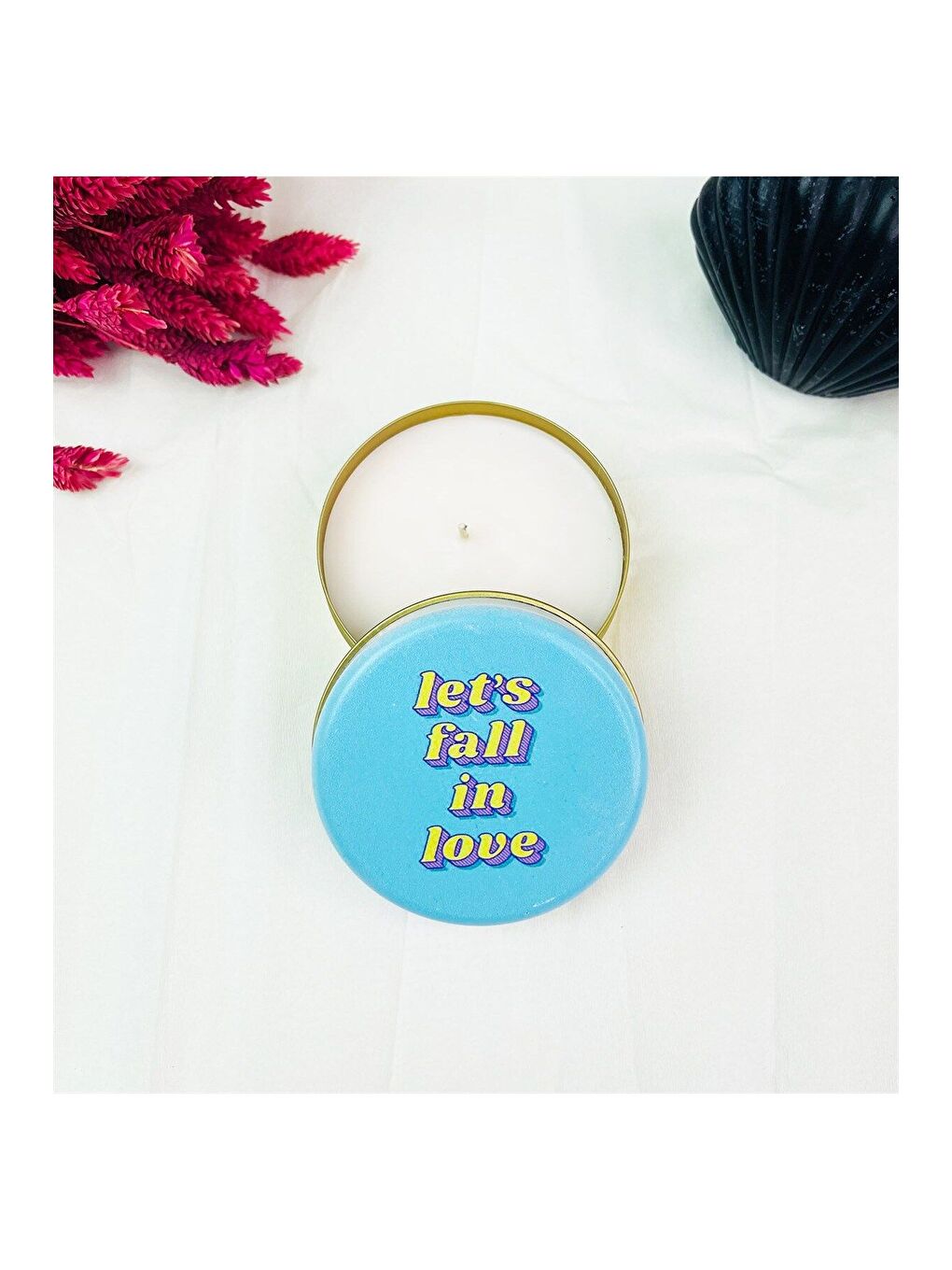 Karışık Let s Fall In Love Tasarımlı Kokulu Teneke Mum-1