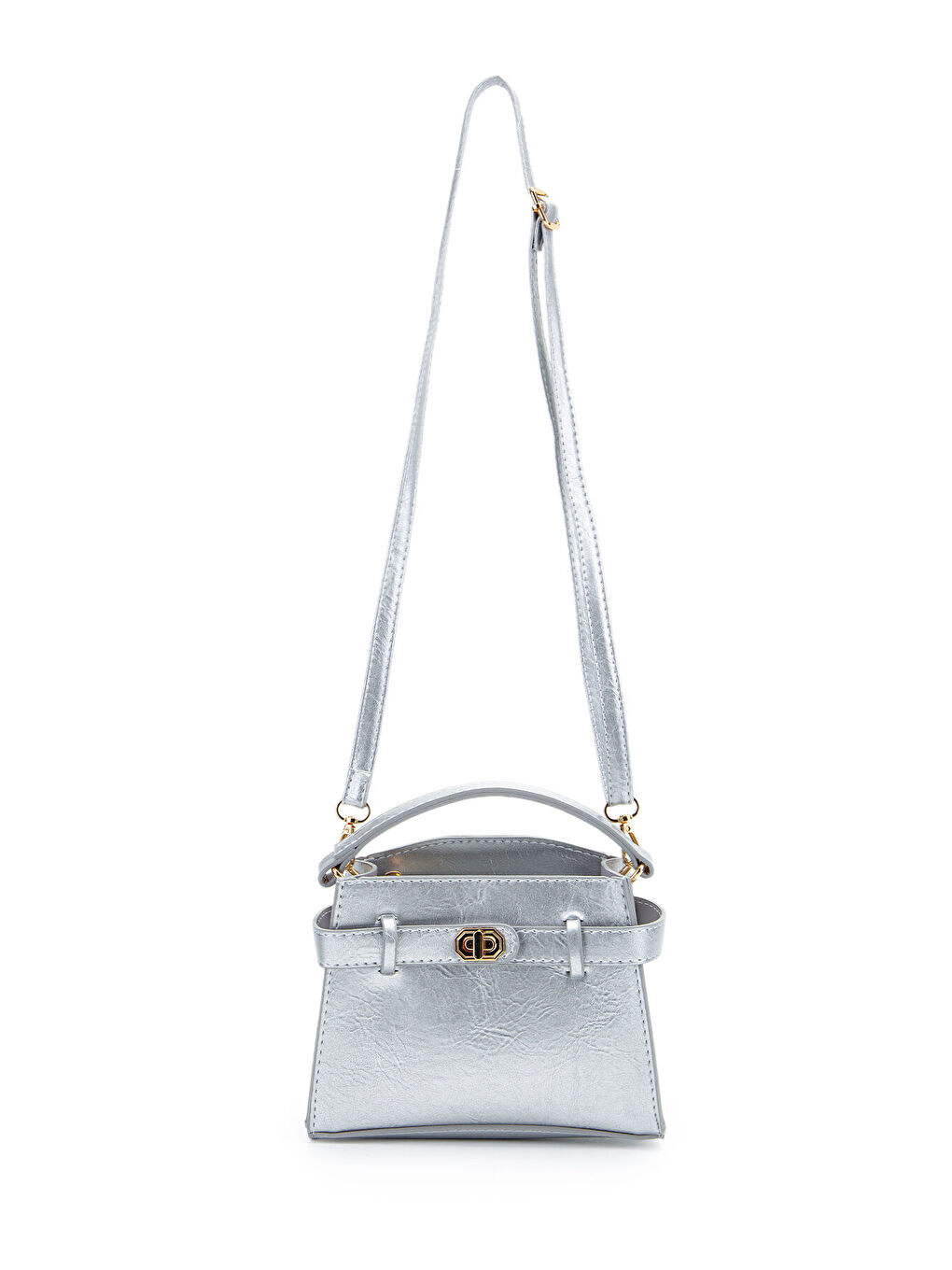 Gri Kilit Aksesuar Kemer Detaylı Jessie Kadın Çapraz Çanta Gümüş-2