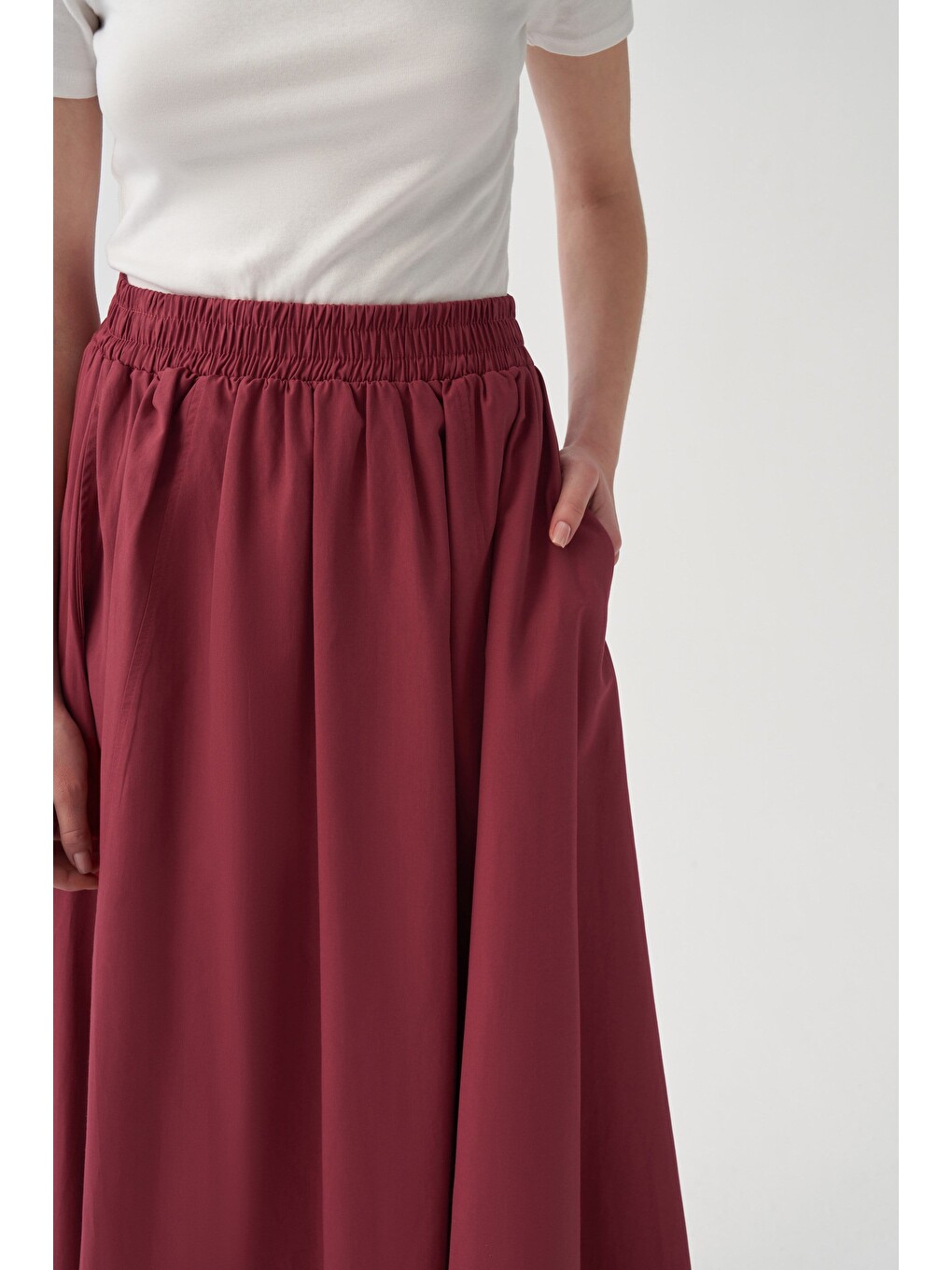 Bordo-Poplin Etek-4