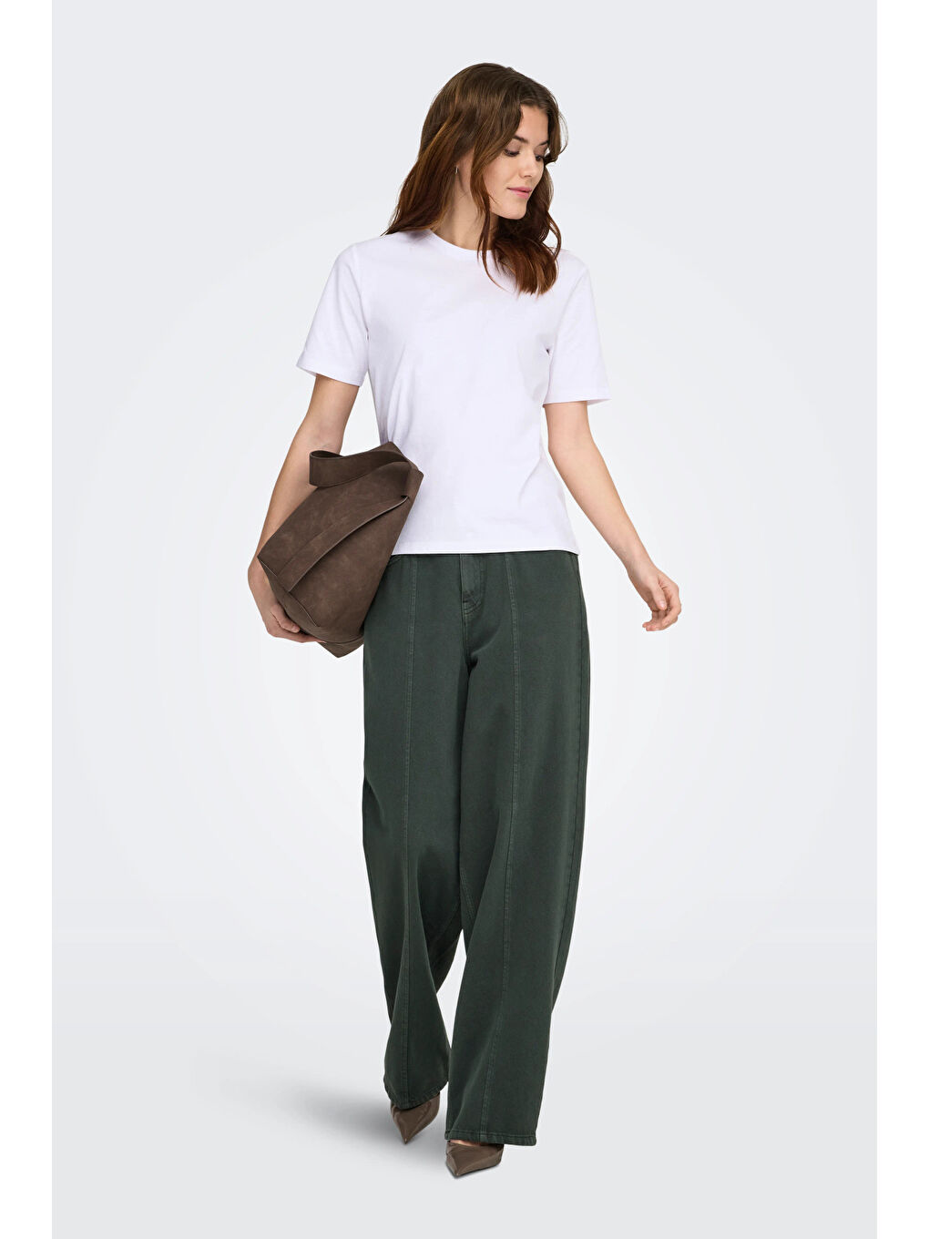 Beyaz Onlfreja Pamuklu Regular Fit Yuvarlak Yaka Kadın T Shirt 15367970-1