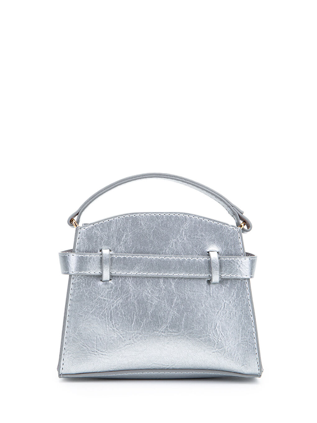 Gri Kilit Aksesuar Kemer Detaylı Jessie Kadın Çapraz Çanta Gümüş-3