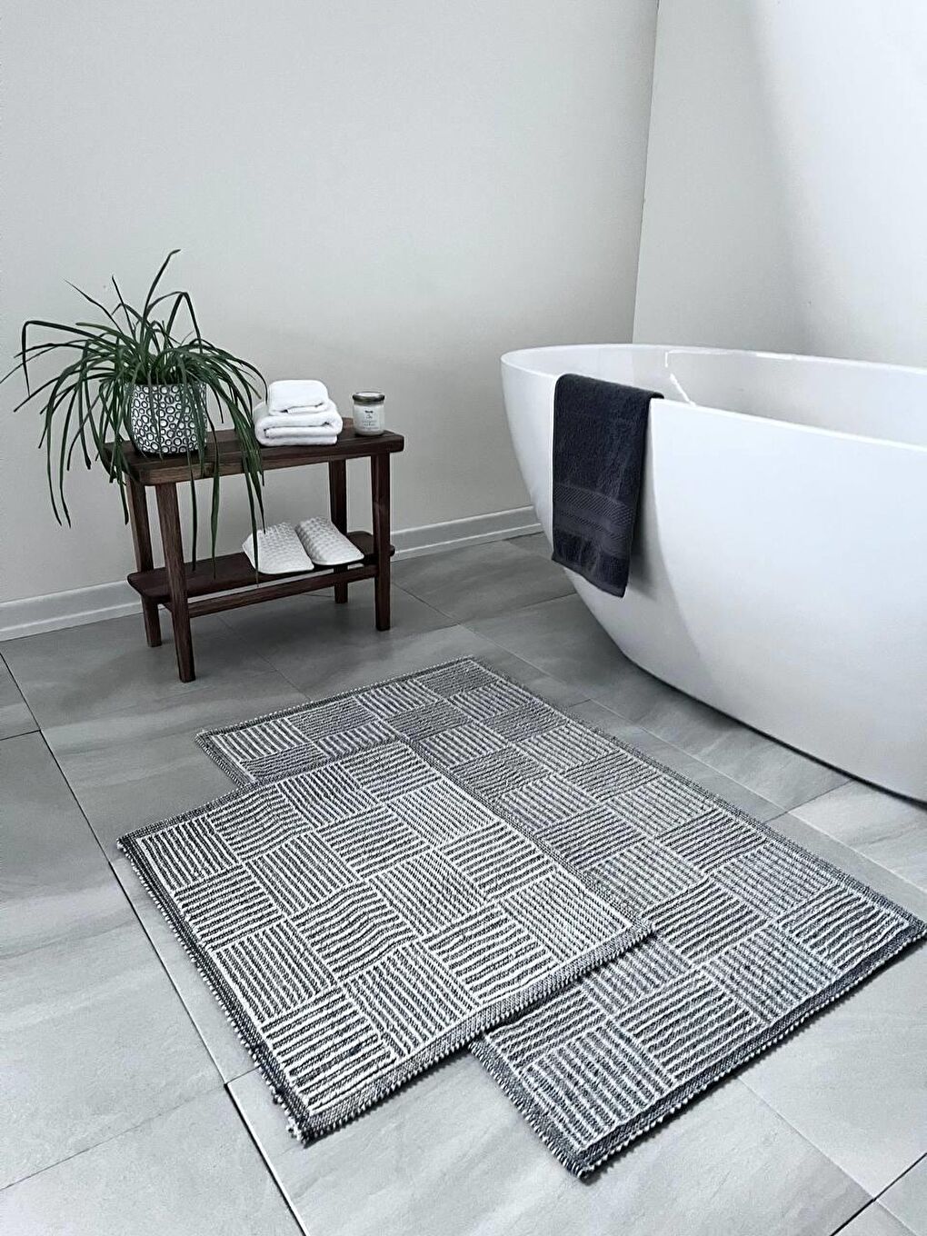 Gri More Boucle Doğal Pamuklu 2'li Banyo Paspas Seti 60x100 50x60 GREY-1