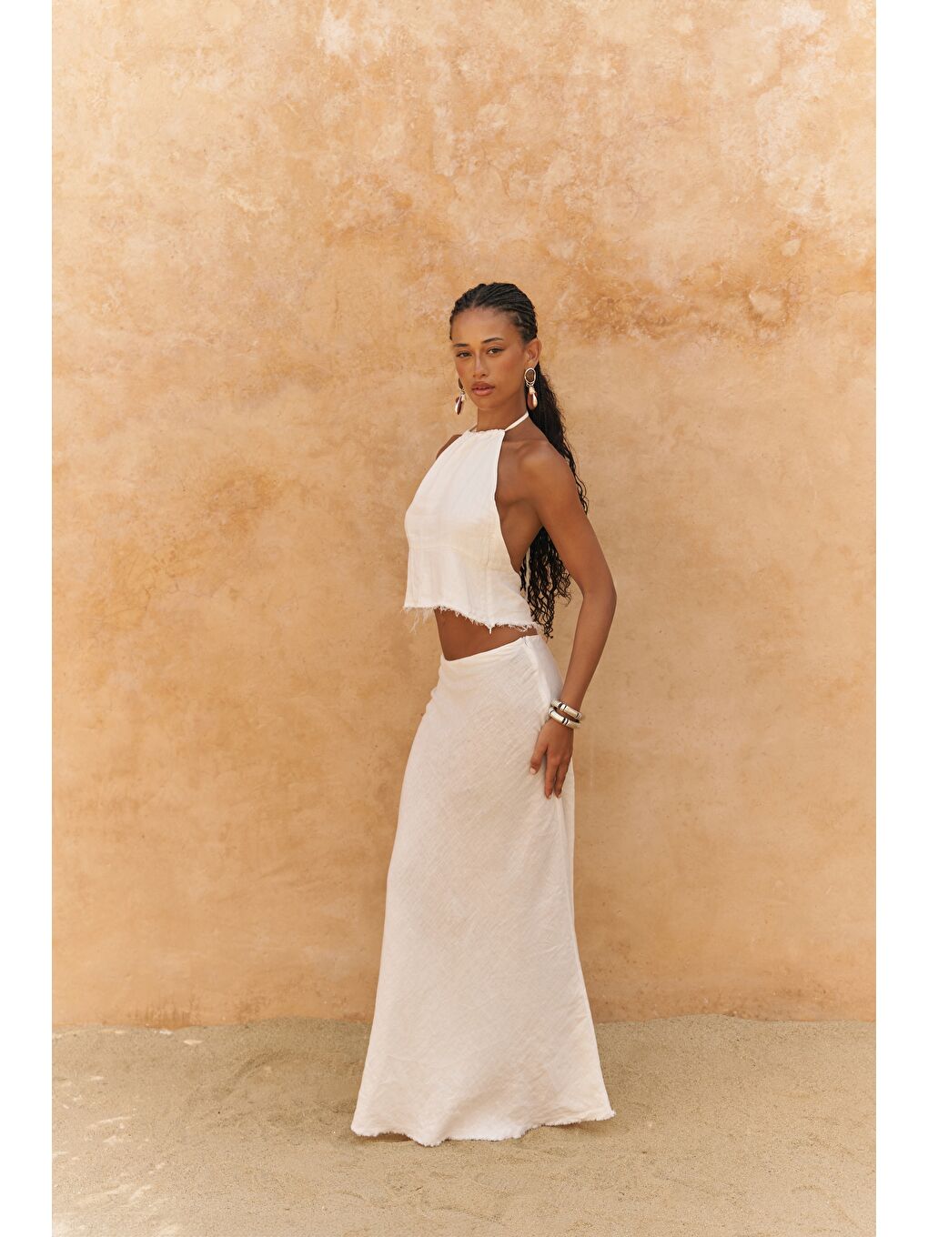 Malmvira Beyaz Keten Crop Etek Takım-2