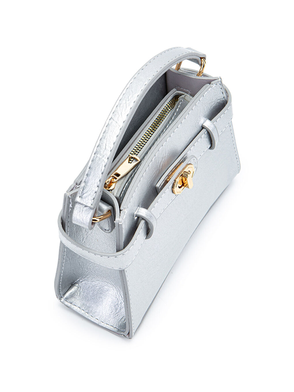 Gri Kilit Aksesuar Kemer Detaylı Jessie Kadın Çapraz Çanta Gümüş-4