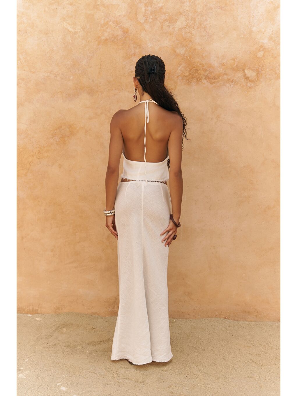 Malmvira Beyaz Keten Crop Etek Takım-3