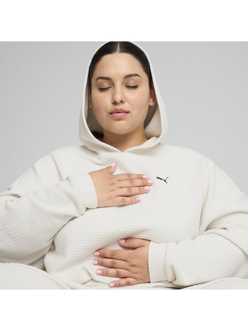 Q4 Studio Textured Kadın Beyaz Kapüşonlu Sweatshirt-2