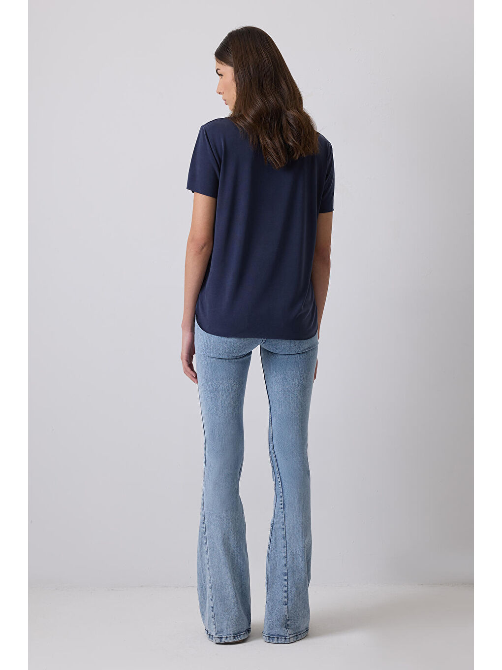 Lacivert %100 Pamuklu Basıc Modal T-Shırt-3