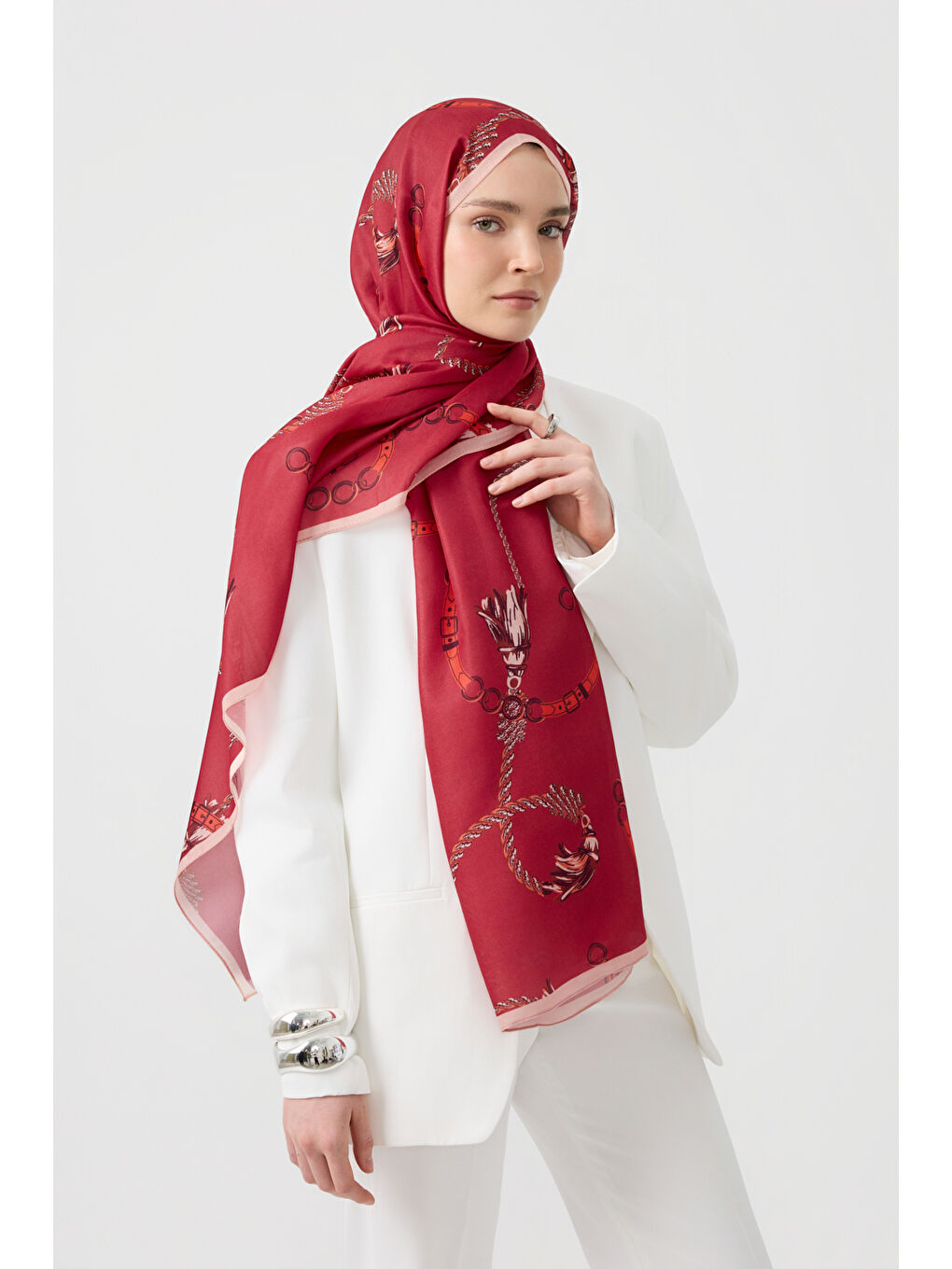 Pamuk Twill Şal Linkage Kırmızı-2