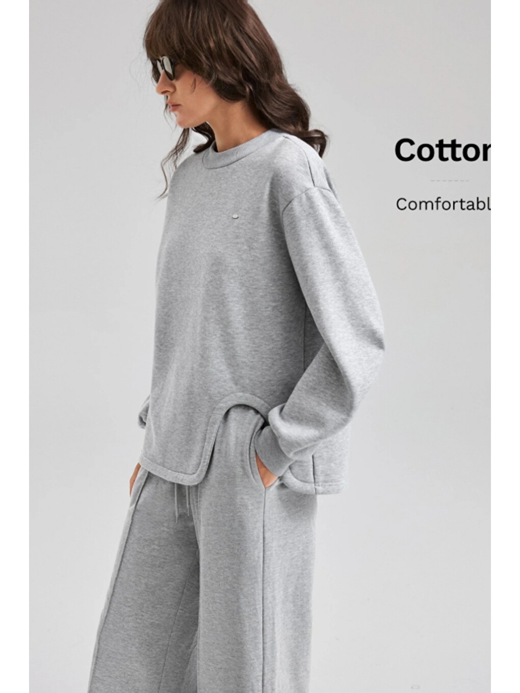 Gri Kadın Asimetrik Bisiklet Yaka 3 İplik Şardonlu Oversize Sweatshirt-1