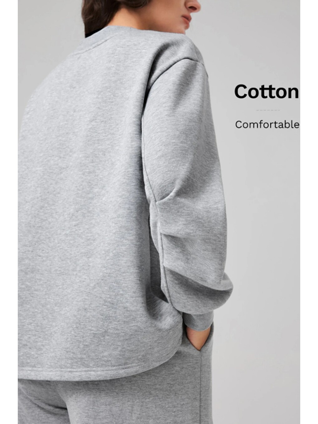 Gri Kadın Asimetrik Bisiklet Yaka 3 İplik Şardonlu Oversize Sweatshirt-2