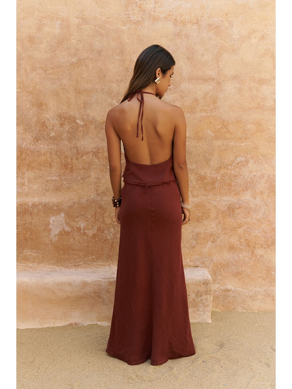 Kahverengi Malmvira Kiremit Keten Crop Etek Takım-3