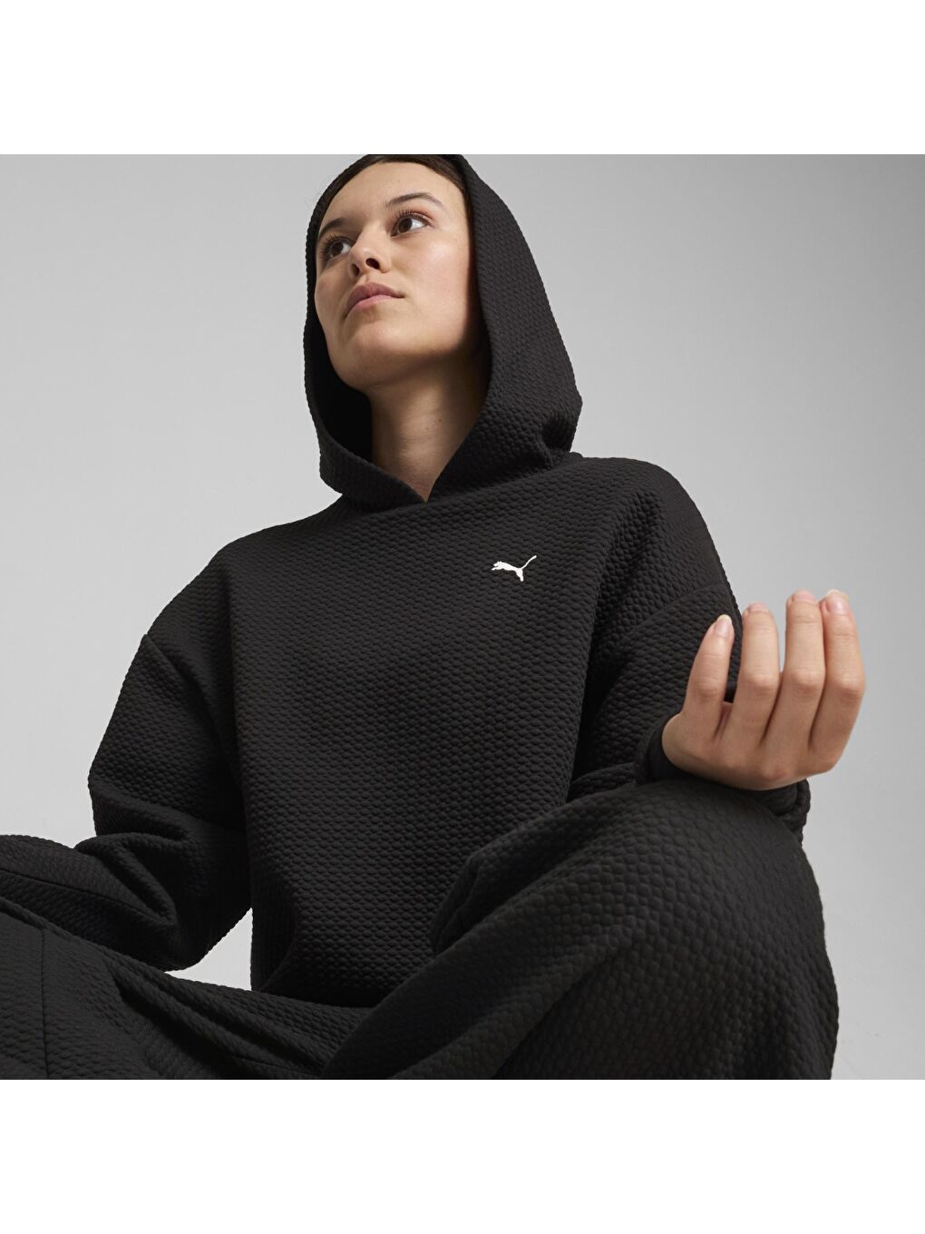 Q4 Studio Textured Kadın Siyah Kapüşonlu Sweatshirt-1