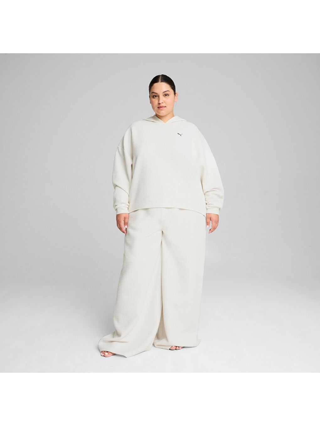 Q4 Studio Textured Kadın Beyaz Kapüşonlu Sweatshirt-3