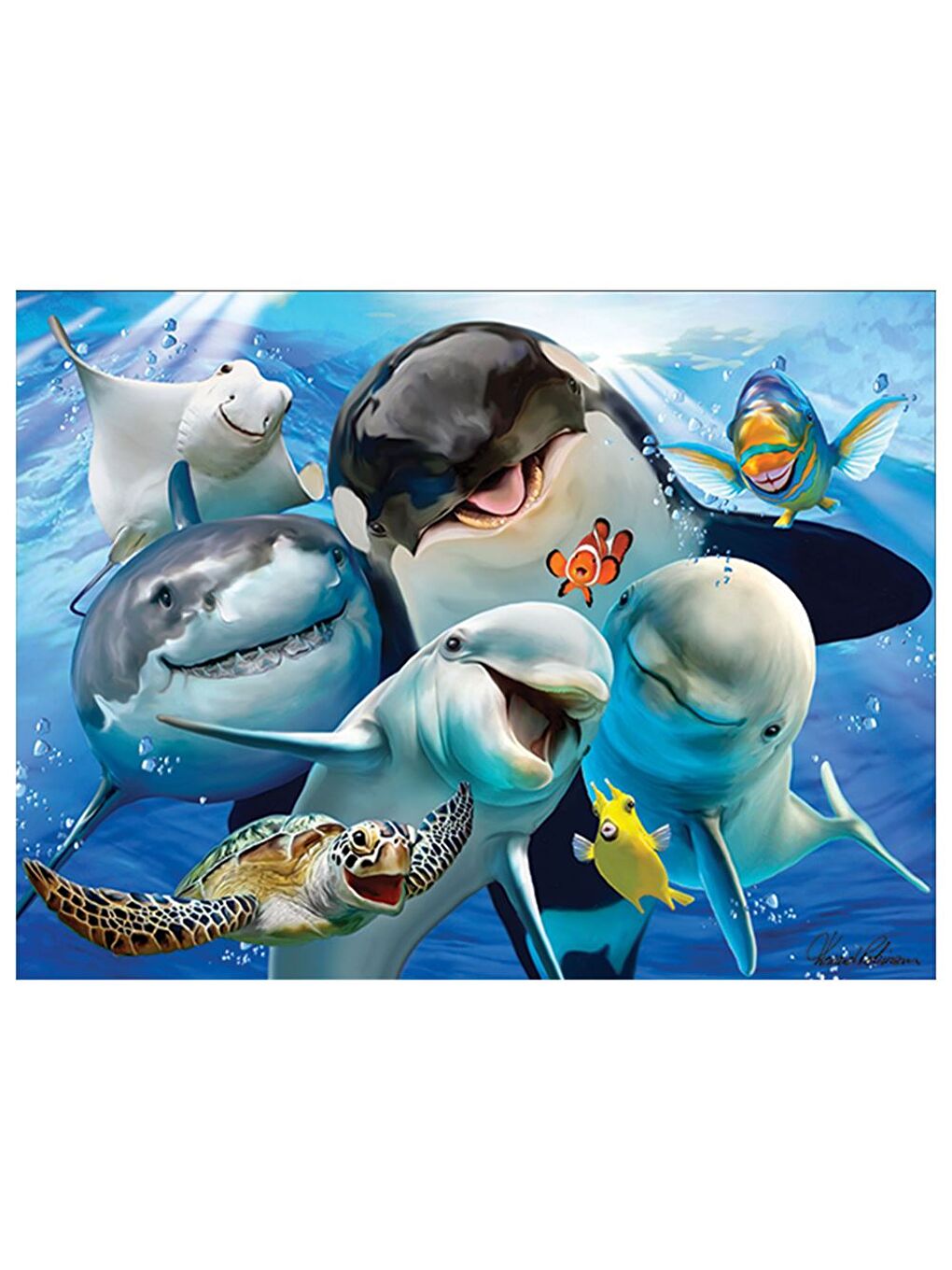 Okyanus Balıkları ve Köpekbalığı Selfie Çift Taraflı Puzzle 500 Parça 37526-1