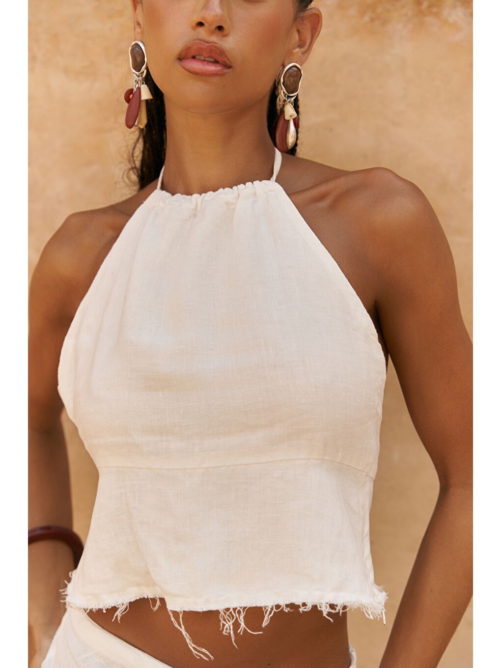 Malmvira Beyaz Keten Crop Etek Takım-5