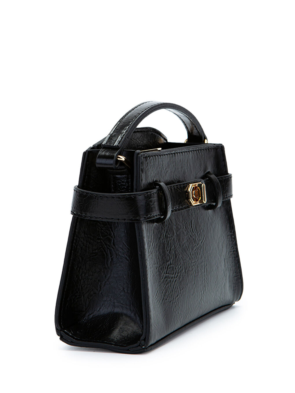 Kilit Aksesuar Kemer Detaylı Jessie Kadın Çapraz Çanta Düz Siyah-2