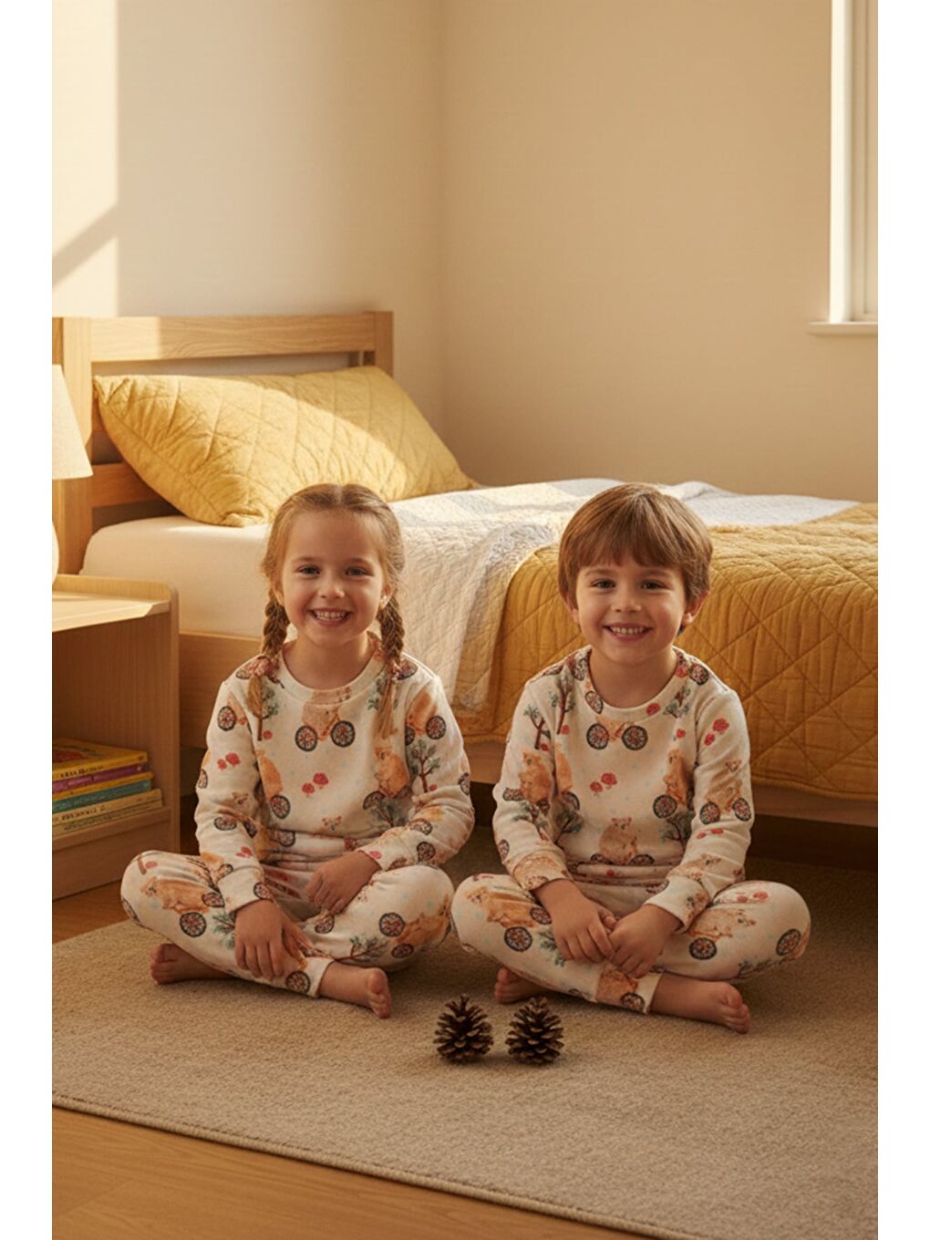 Ekru Koala Baskılı Polar Unisex Çocuk Pijama Takımı-1