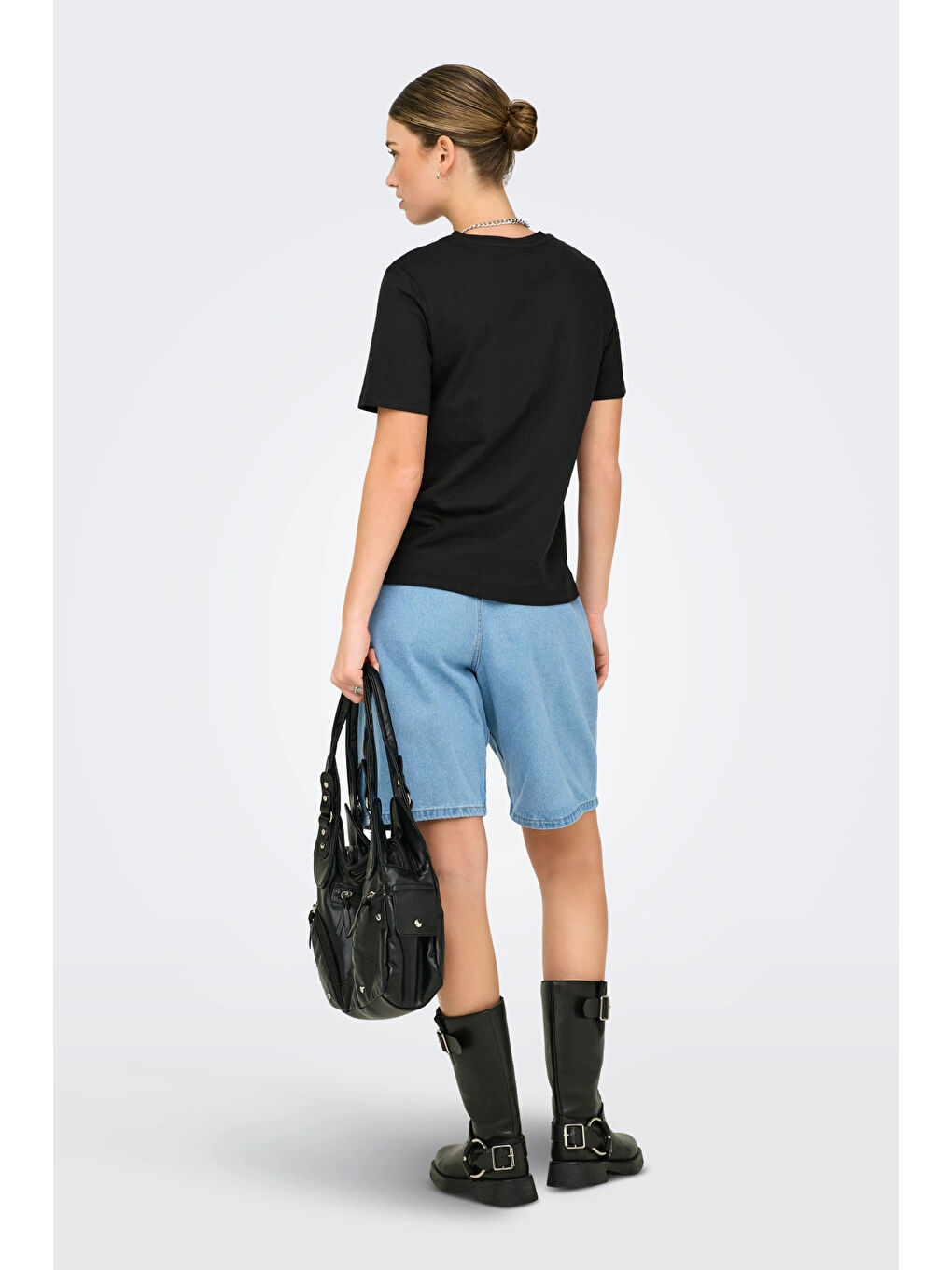 Siyah Onlfreja Pamuklu Regular Fit Yuvarlak Yaka Kadın T Shirt 15367970-3