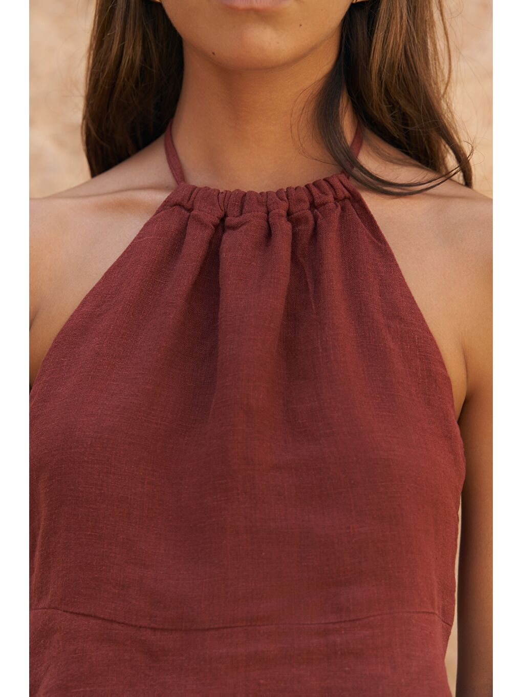 Kahverengi Malmvira Kiremit Keten Crop Etek Takım-5