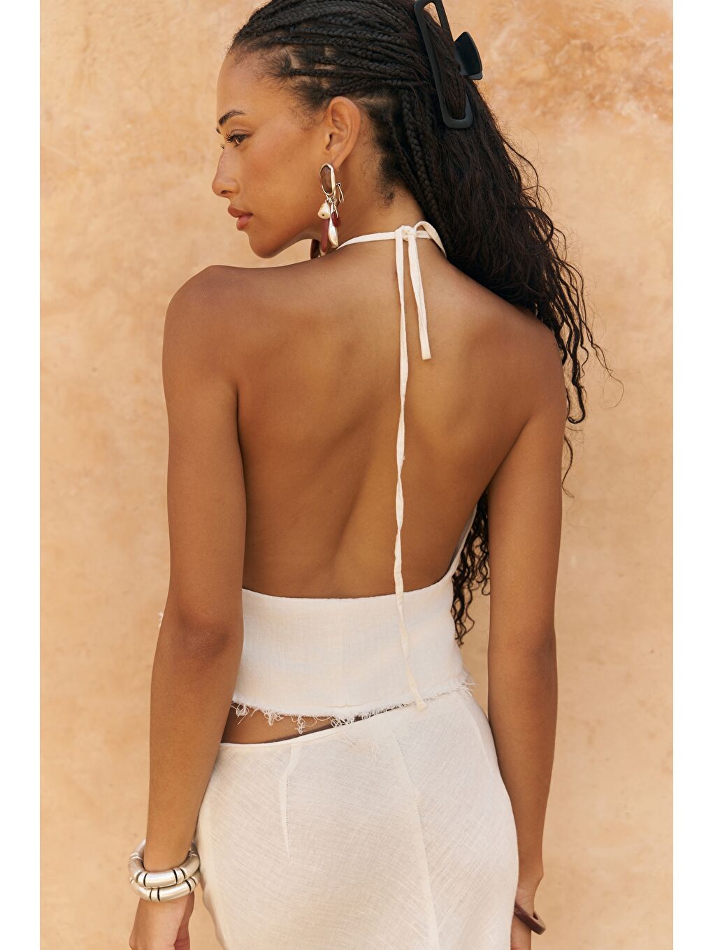 Malmvira Beyaz Keten Crop Etek Takım-6