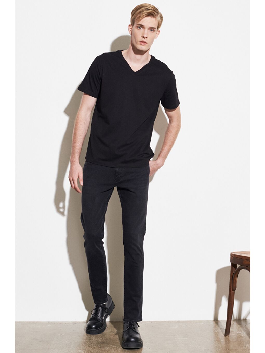 Siyah Larston Slim Fit Düşük Bel Denim Esnek Jean Pantolon-1