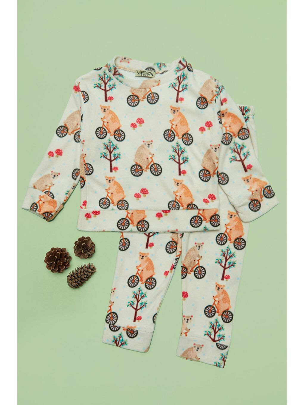 Ekru Koala Baskılı Polar Unisex Çocuk Pijama Takımı-2