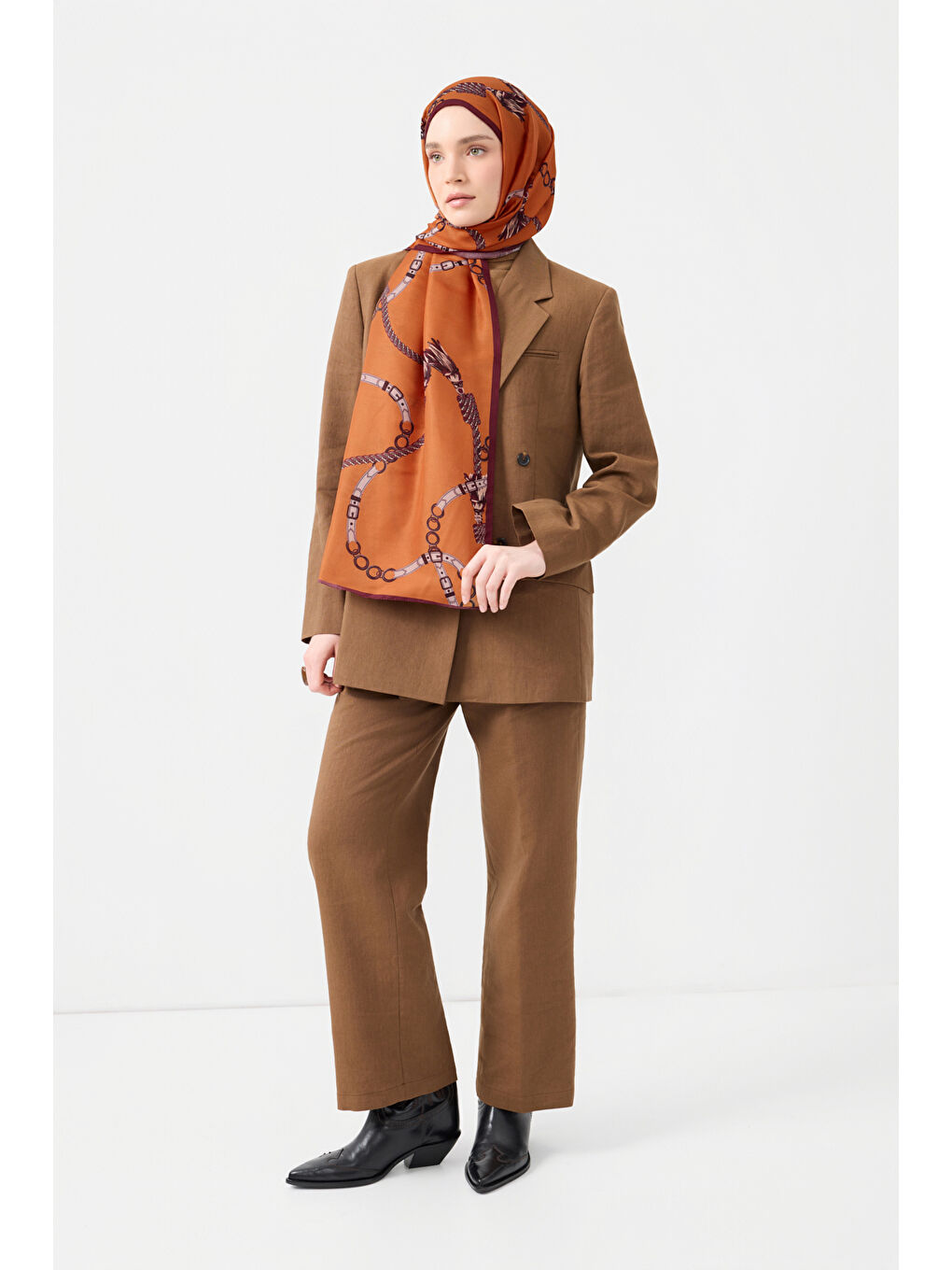 Turuncu Pamuk Twill Şal Linkage Orange-3