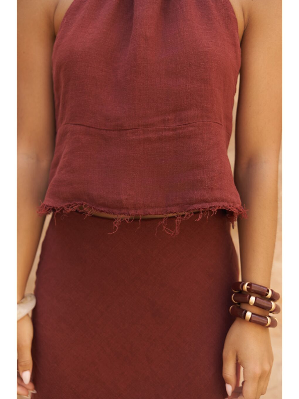 Kahverengi Malmvira Kiremit Keten Crop Etek Takım-6