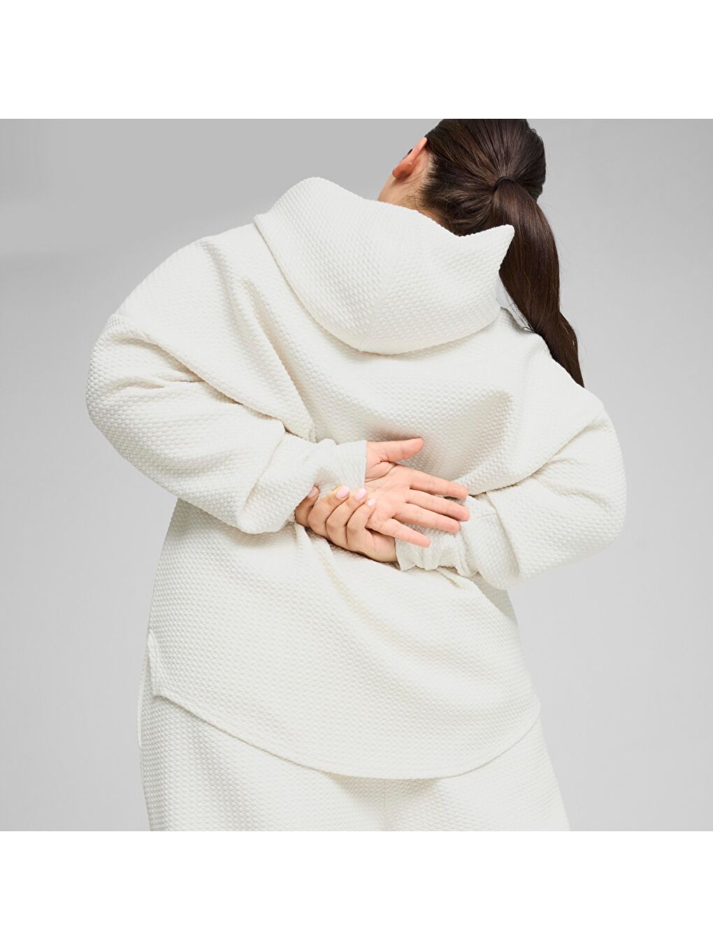 Q4 Studio Textured Kadın Beyaz Kapüşonlu Sweatshirt-4