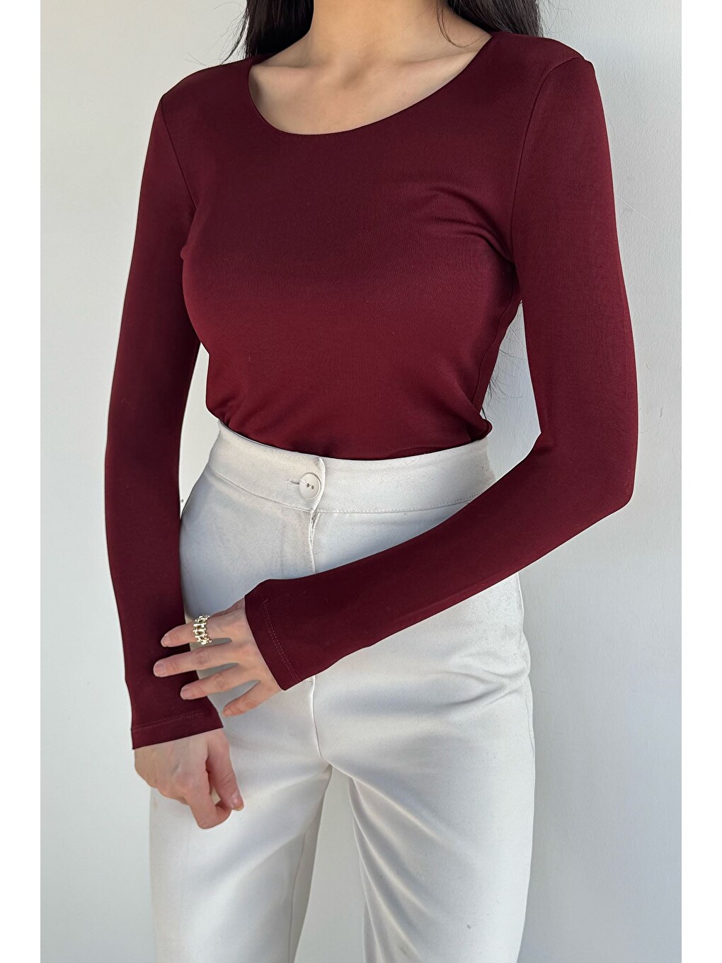 Bordo Bisiklet Yaka Basıc Bluz-1