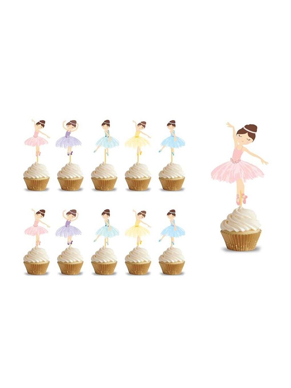 Karışık Çok Renkli Balerin Figürlü 10'lu Kürdan Pasta Süsü-1