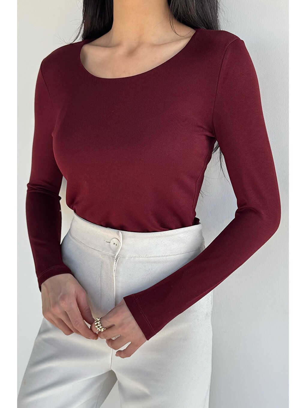 Bordo Bisiklet Yaka Basıc Bluz-2
