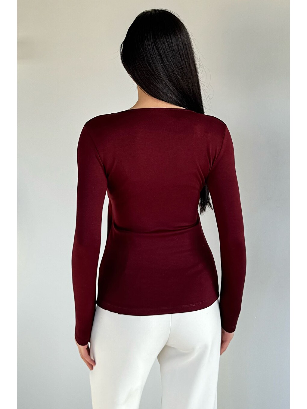 Bordo Bisiklet Yaka Basıc Bluz-3