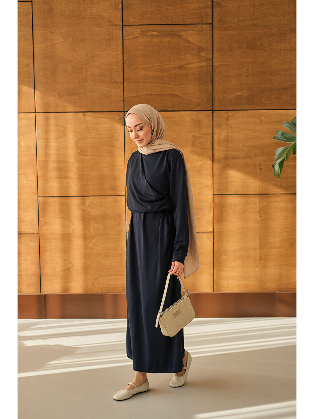 Kadın Önü Parça Detaylı Elbise Lacivert-1