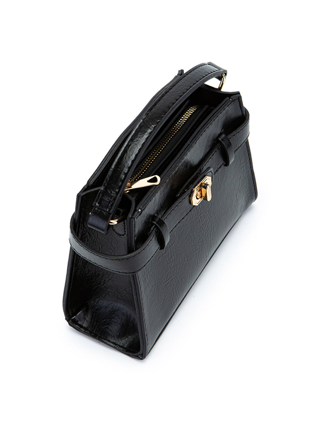 Kilit Aksesuar Kemer Detaylı Jessie Kadın Çapraz Çanta Düz Siyah-3