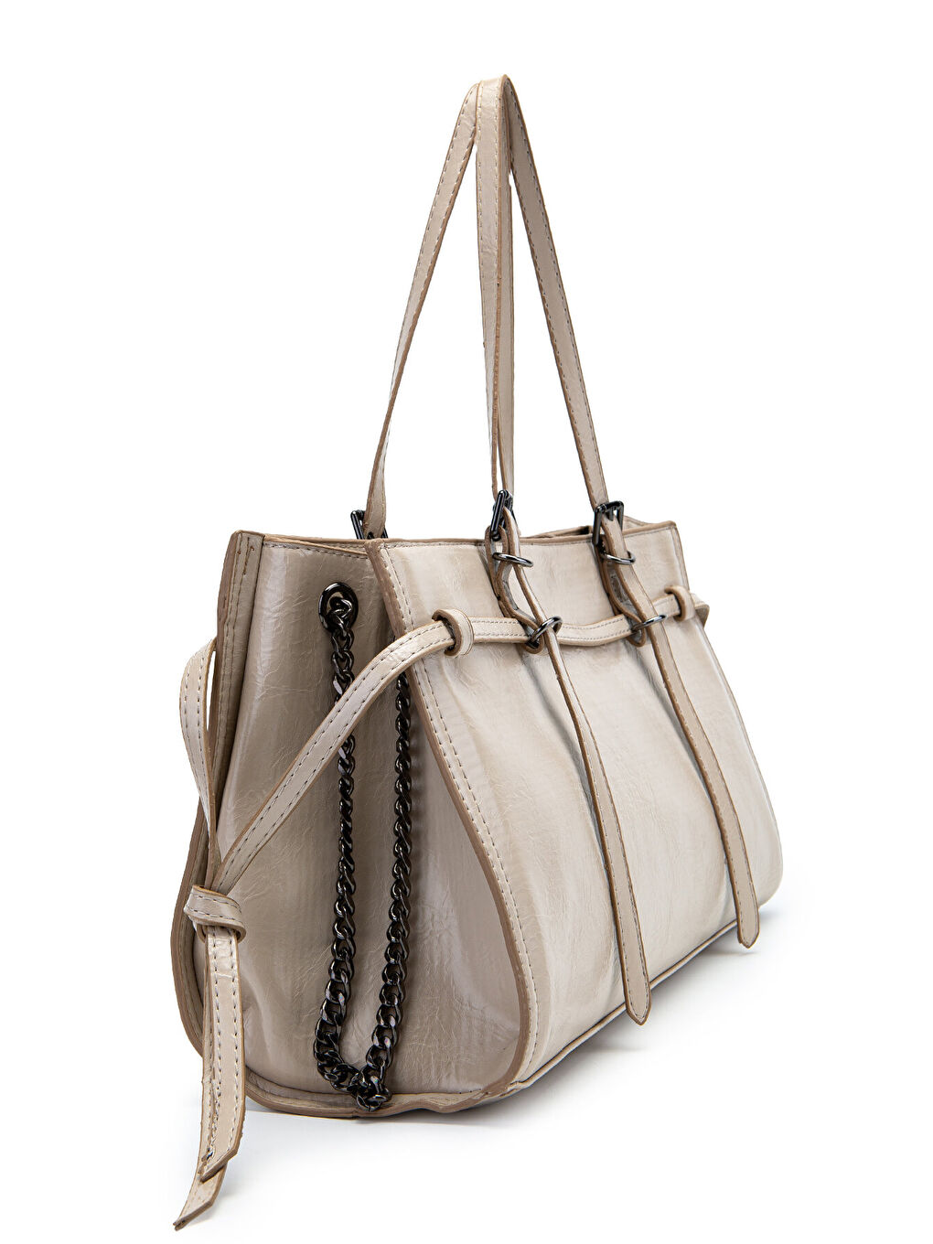 Siyah Zincir Detaylı Bonnie Kadın Kol Çanta Bej-1