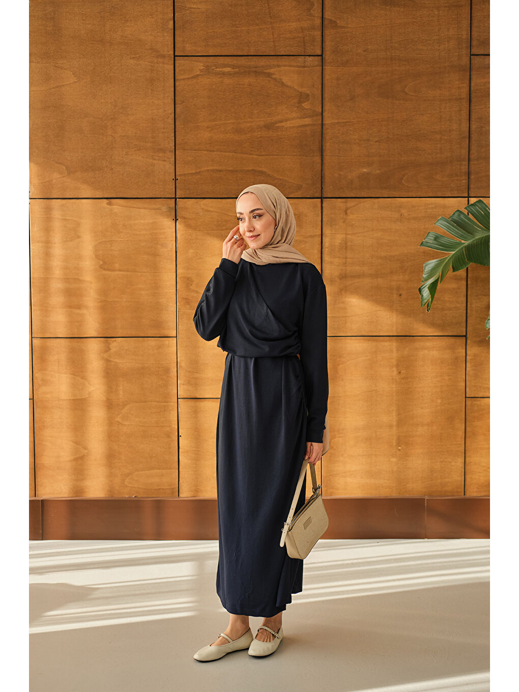 Kadın Önü Parça Detaylı Elbise Lacivert-2