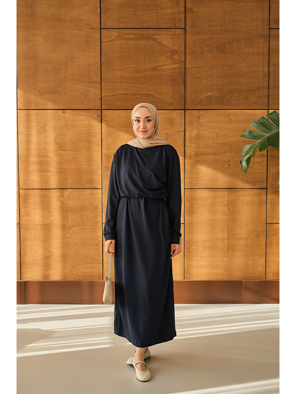 Kadın Önü Parça Detaylı Elbise Lacivert-3