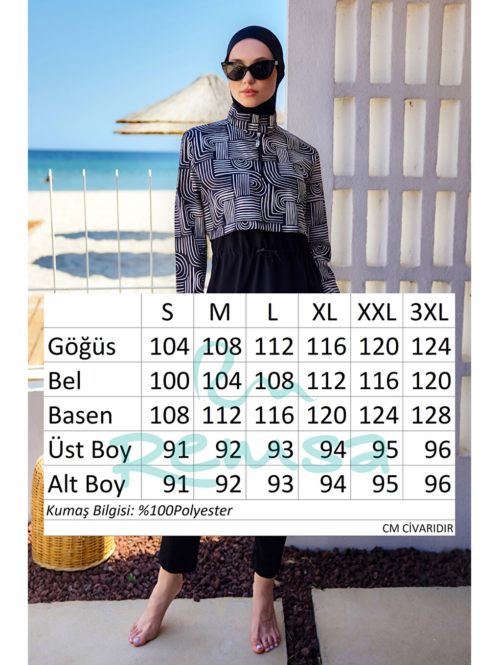 Önü Kapaklı Tam Kapalı Tesettür Mayo Siyah08 R5208 Labire-4