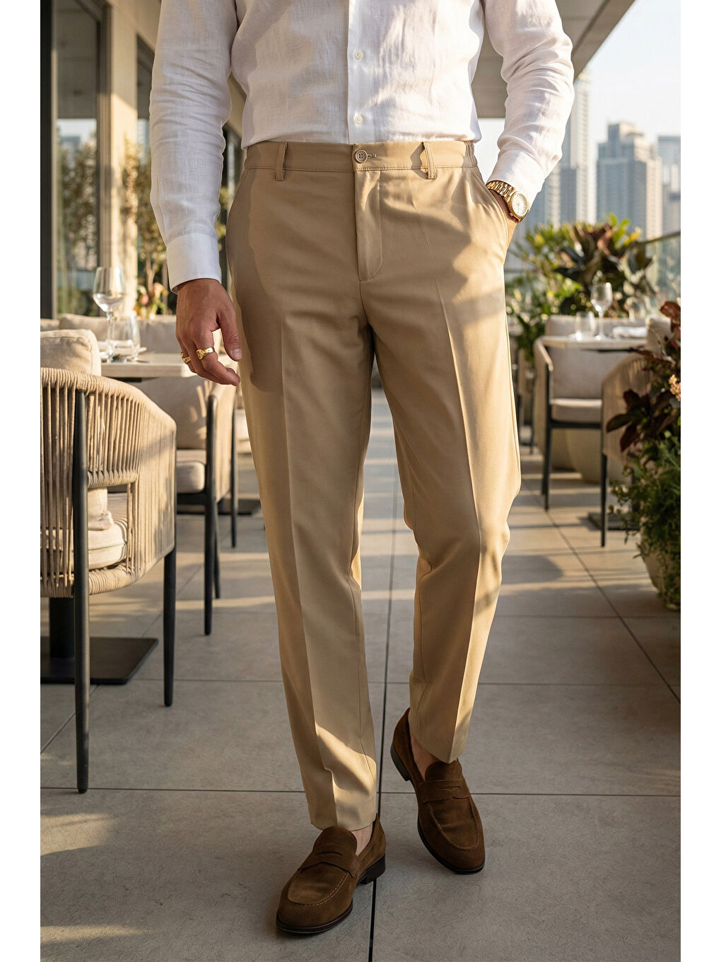 Bej Kiran Premium Ütü Gerektirmeyen Erkek Kumaş Pantolon