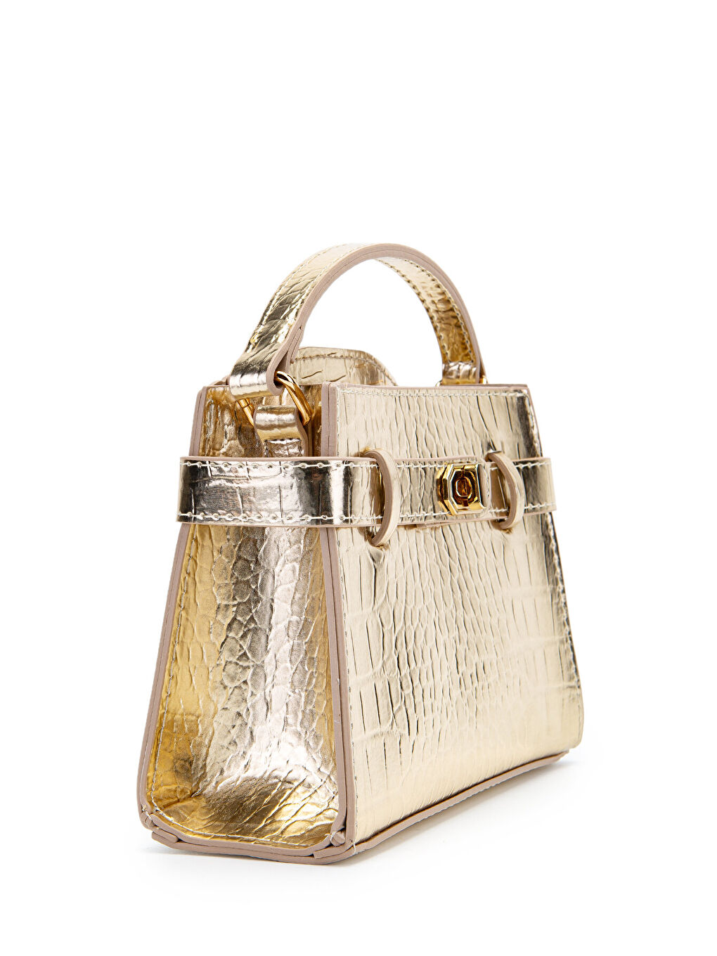 Sarı Kilit Aksesuar Kemer Detaylı Jessie Kadın Çapraz Çanta Gold-1