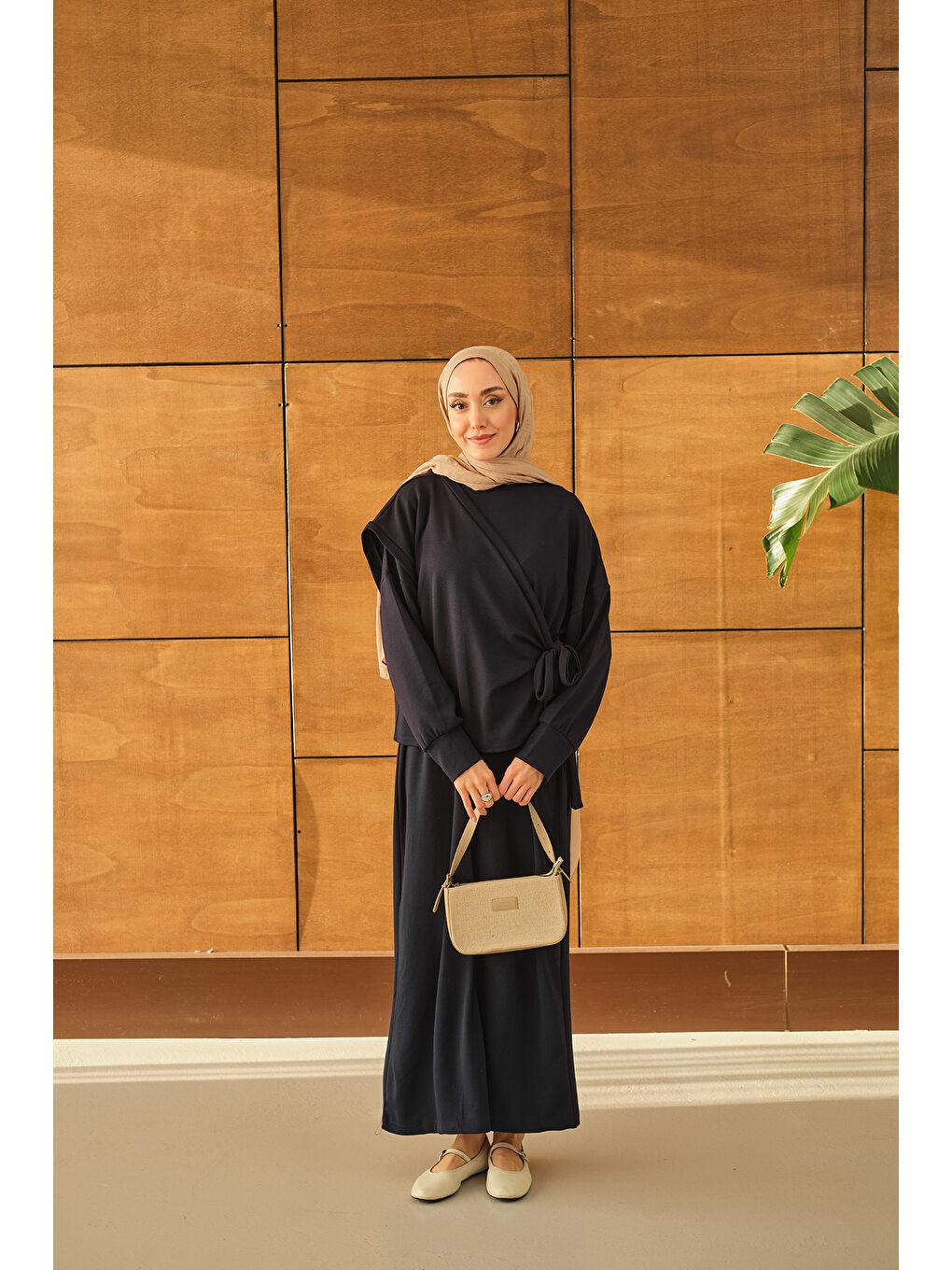 Kadın Parça Bağlamalı Elbise Lacivert-2