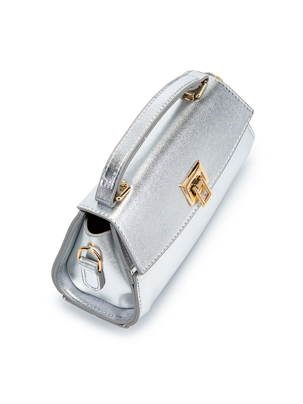 Gri Kilit Detaylı Luvia Kadın Çapraz Çanta Gümüş-1