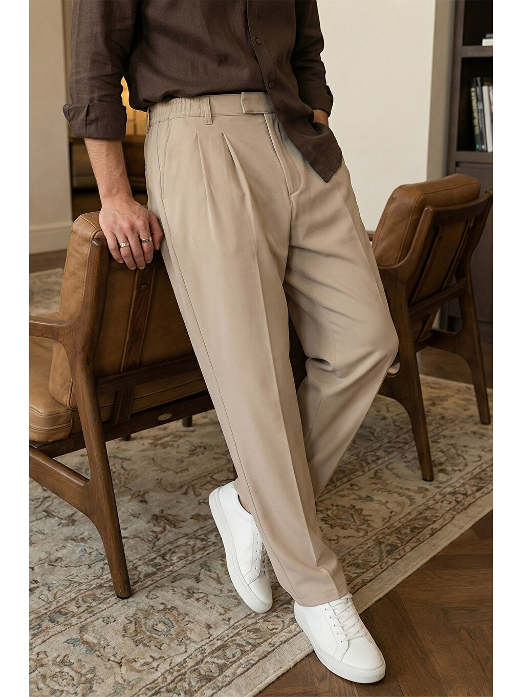 Bej Baluga Extra Baggy Erkek Kumaş Pantolon-1